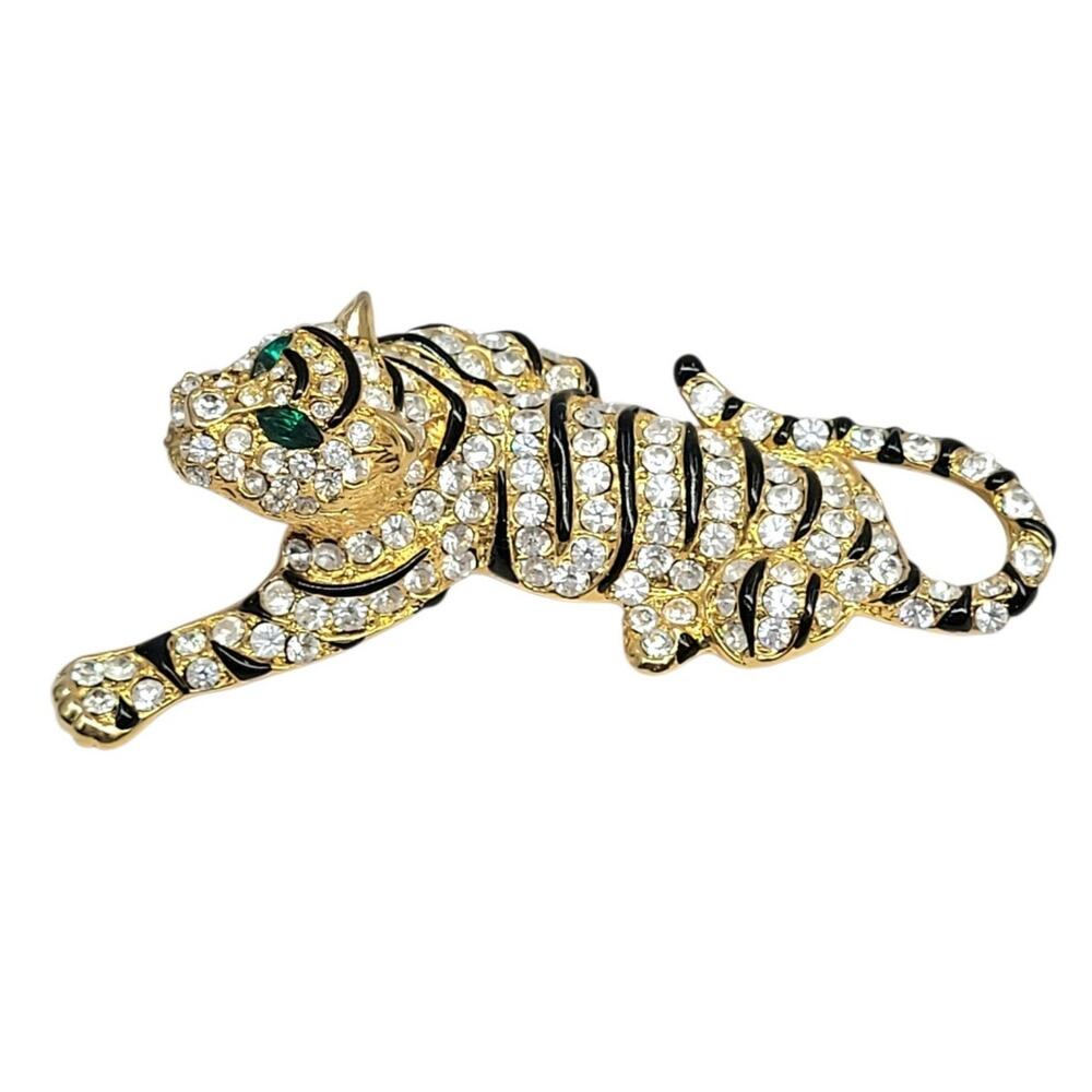 Eisenberg Ice Vintage Tiger Rhinestone Brooch Pave Sparkly Statement NOS